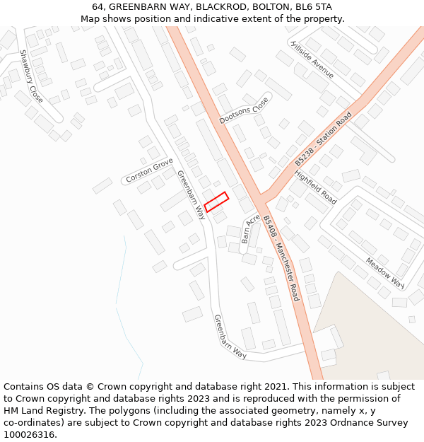 64, GREENBARN WAY, BLACKROD, BOLTON, BL6 5TA: Location map and indicative extent of plot