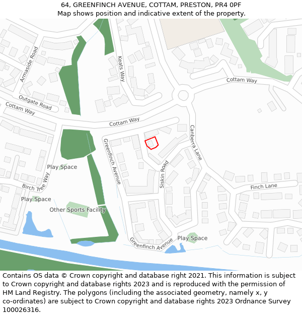 64, GREENFINCH AVENUE, COTTAM, PRESTON, PR4 0PF: Location map and indicative extent of plot