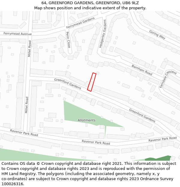64, GREENFORD GARDENS, GREENFORD, UB6 9LZ: Location map and indicative extent of plot