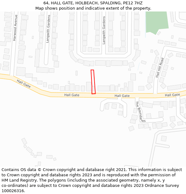 64, HALL GATE, HOLBEACH, SPALDING, PE12 7HZ: Location map and indicative extent of plot