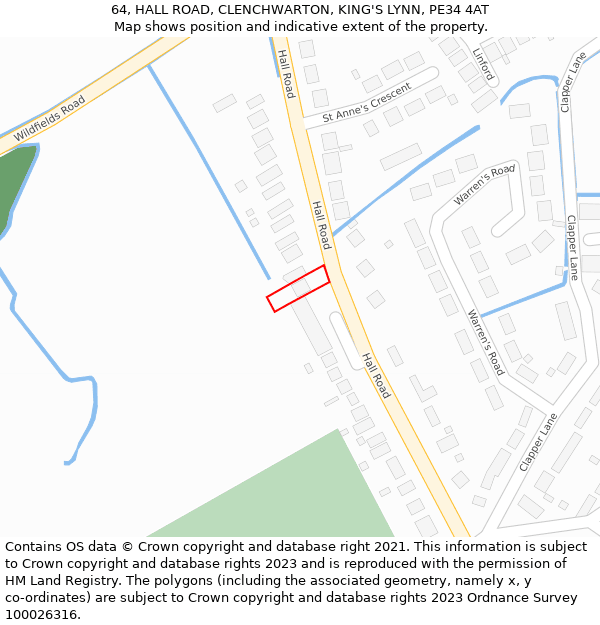 64, HALL ROAD, CLENCHWARTON, KING'S LYNN, PE34 4AT: Location map and indicative extent of plot