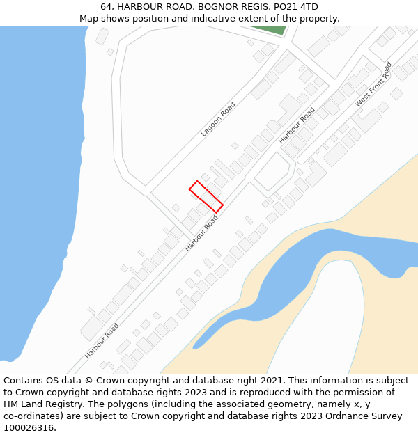 64, HARBOUR ROAD, BOGNOR REGIS, PO21 4TD: Location map and indicative extent of plot