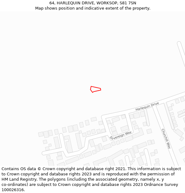 64, HARLEQUIN DRIVE, WORKSOP, S81 7SN: Location map and indicative extent of plot