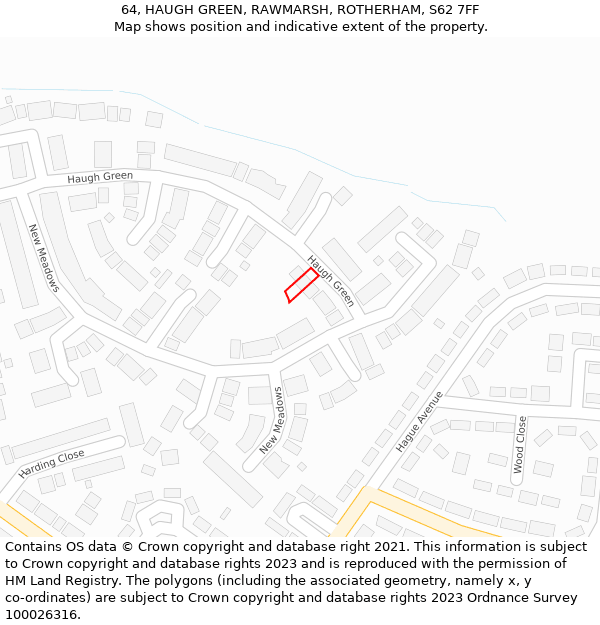 64, HAUGH GREEN, RAWMARSH, ROTHERHAM, S62 7FF: Location map and indicative extent of plot