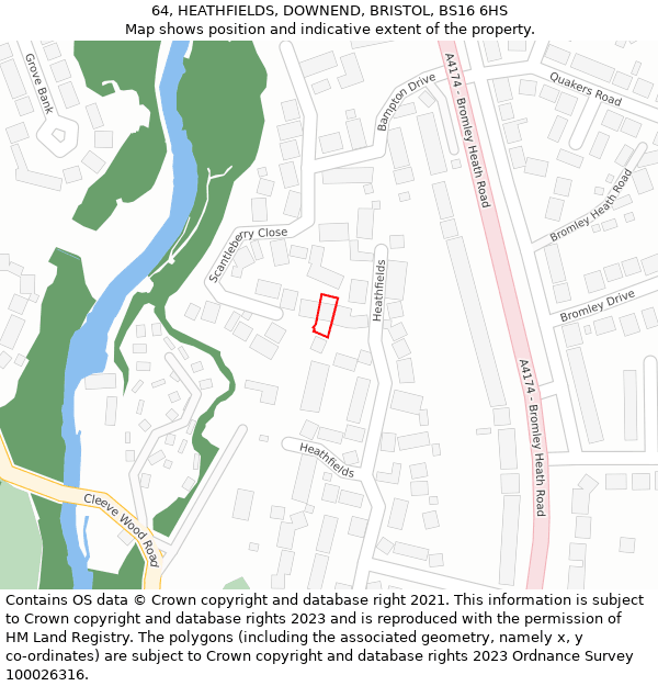 64, HEATHFIELDS, DOWNEND, BRISTOL, BS16 6HS: Location map and indicative extent of plot