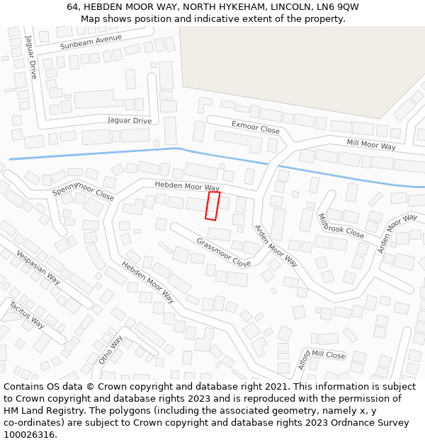 64, HEBDEN MOOR WAY, NORTH HYKEHAM, LINCOLN, LN6 9QW: Location map and indicative extent of plot