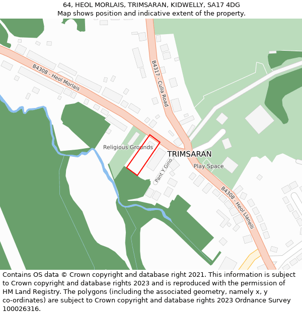 64, HEOL MORLAIS, TRIMSARAN, KIDWELLY, SA17 4DG: Location map and indicative extent of plot