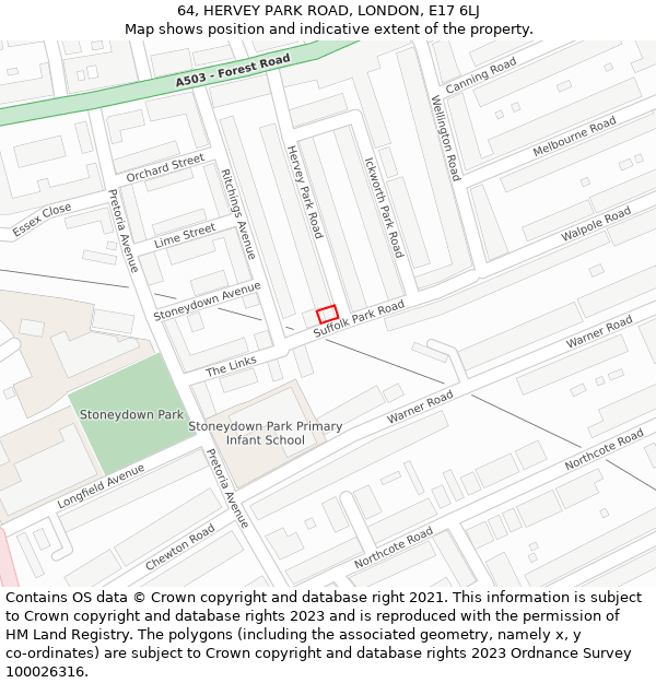 64, HERVEY PARK ROAD, LONDON, E17 6LJ: Location map and indicative extent of plot