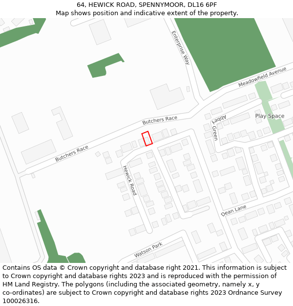 64, HEWICK ROAD, SPENNYMOOR, DL16 6PF: Location map and indicative extent of plot