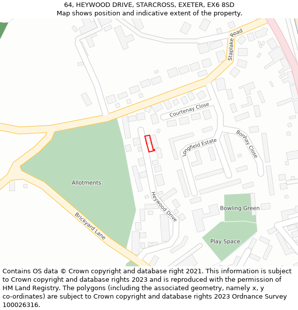 64, HEYWOOD DRIVE, STARCROSS, EXETER, EX6 8SD: Location map and indicative extent of plot