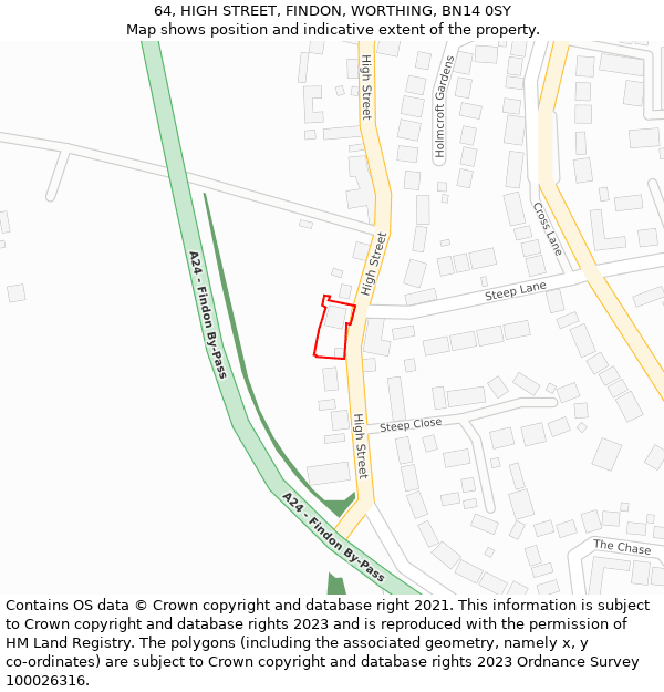 64, HIGH STREET, FINDON, WORTHING, BN14 0SY: Location map and indicative extent of plot