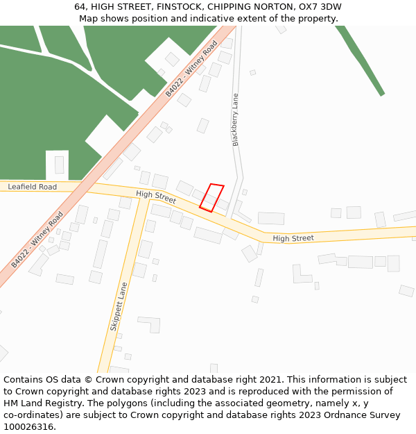 64, HIGH STREET, FINSTOCK, CHIPPING NORTON, OX7 3DW: Location map and indicative extent of plot