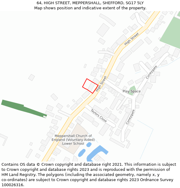 64, HIGH STREET, MEPPERSHALL, SHEFFORD, SG17 5LY: Location map and indicative extent of plot
