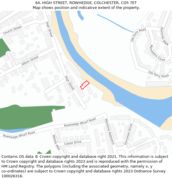 64, HIGH STREET, ROWHEDGE, COLCHESTER, CO5 7ET: Location map and indicative extent of plot