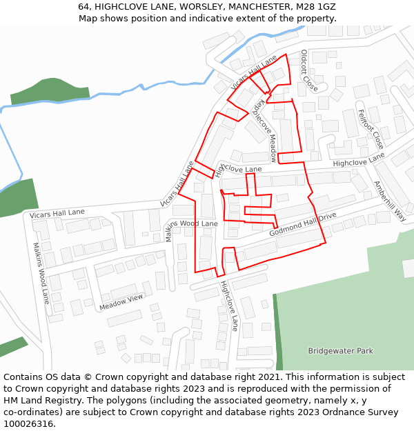 64, HIGHCLOVE LANE, WORSLEY, MANCHESTER, M28 1GZ: Location map and indicative extent of plot