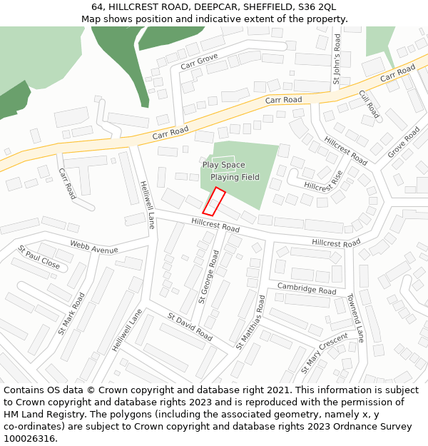 64, HILLCREST ROAD, DEEPCAR, SHEFFIELD, S36 2QL: Location map and indicative extent of plot