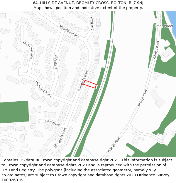 64, HILLSIDE AVENUE, BROMLEY CROSS, BOLTON, BL7 9NJ: Location map and indicative extent of plot