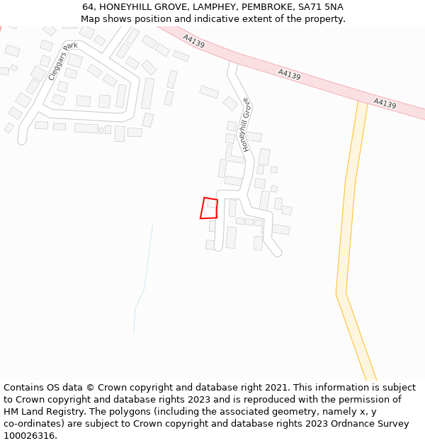 64, HONEYHILL GROVE, LAMPHEY, PEMBROKE, SA71 5NA: Location map and indicative extent of plot