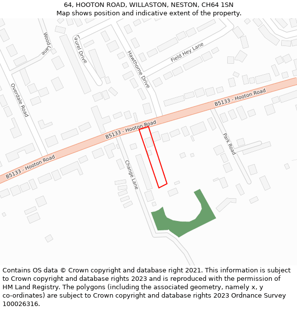 64, HOOTON ROAD, WILLASTON, NESTON, CH64 1SN: Location map and indicative extent of plot