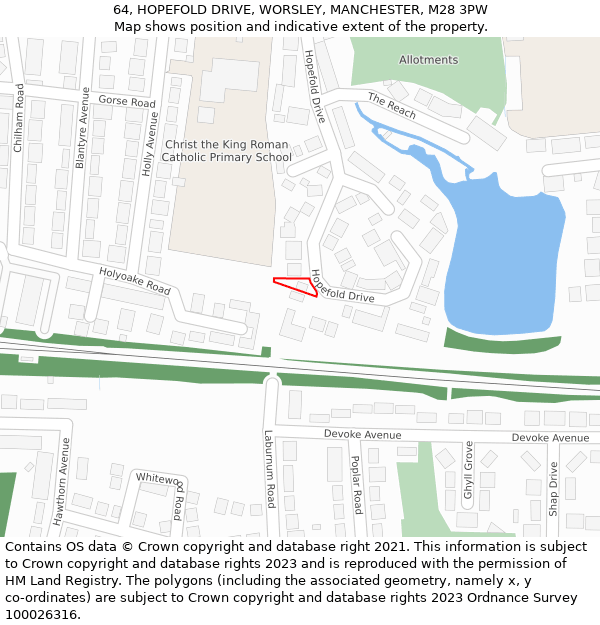 64, HOPEFOLD DRIVE, WORSLEY, MANCHESTER, M28 3PW: Location map and indicative extent of plot