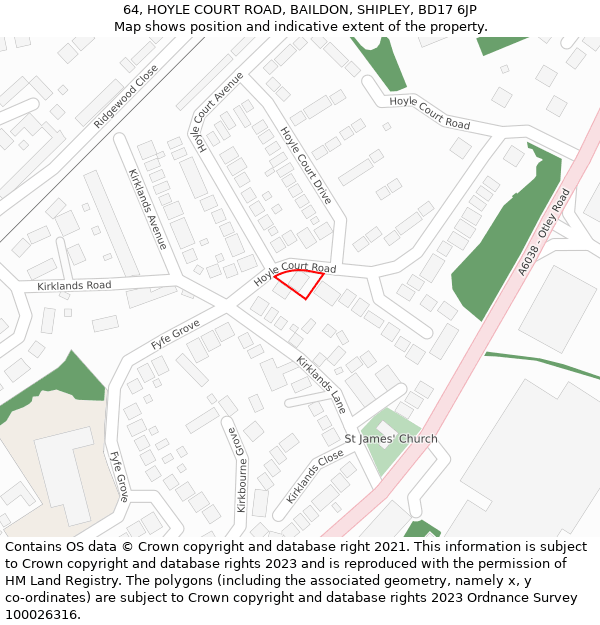 64, HOYLE COURT ROAD, BAILDON, SHIPLEY, BD17 6JP: Location map and indicative extent of plot