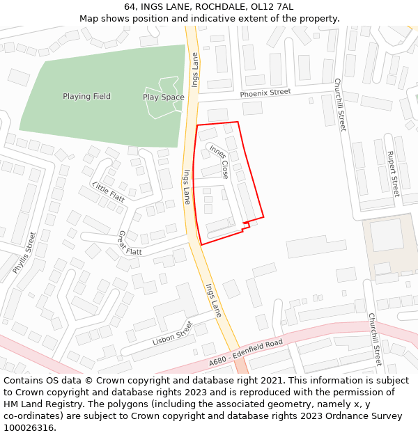 64, INGS LANE, ROCHDALE, OL12 7AL: Location map and indicative extent of plot