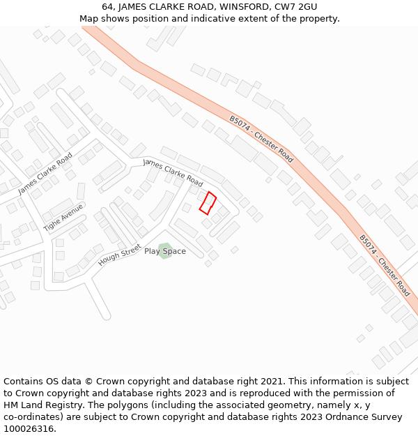 64, JAMES CLARKE ROAD, WINSFORD, CW7 2GU: Location map and indicative extent of plot