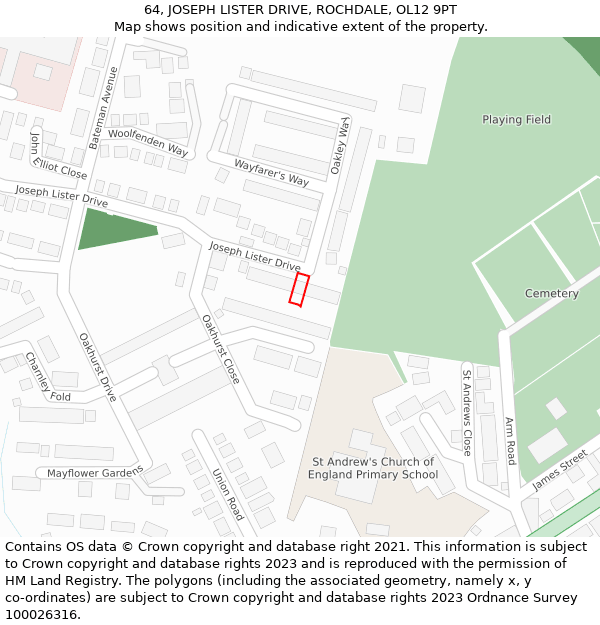 64, JOSEPH LISTER DRIVE, ROCHDALE, OL12 9PT: Location map and indicative extent of plot