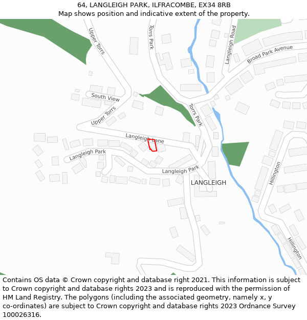 64, LANGLEIGH PARK, ILFRACOMBE, EX34 8RB: Location map and indicative extent of plot