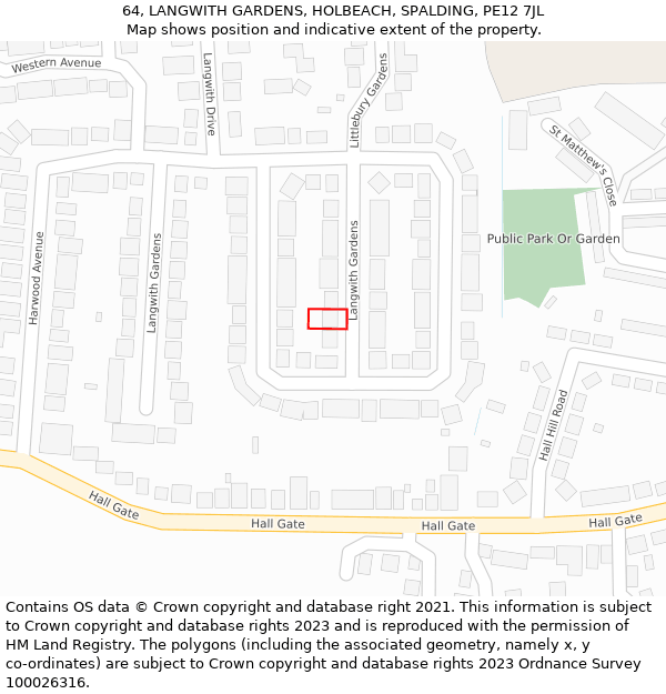 64, LANGWITH GARDENS, HOLBEACH, SPALDING, PE12 7JL: Location map and indicative extent of plot