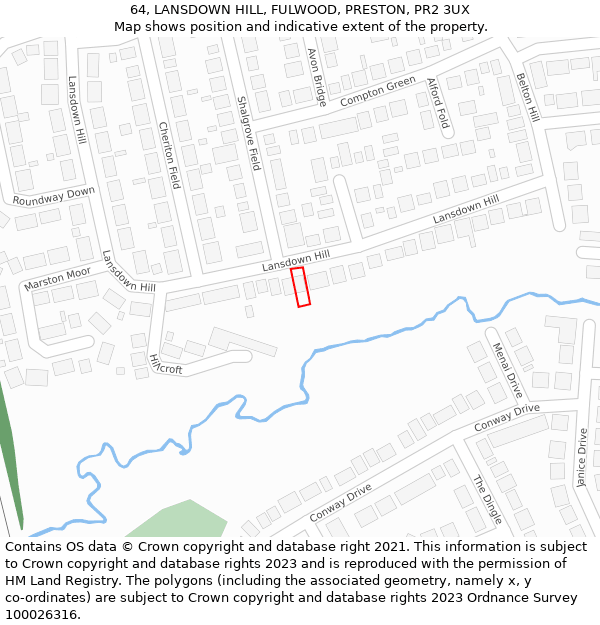 64, LANSDOWN HILL, FULWOOD, PRESTON, PR2 3UX: Location map and indicative extent of plot