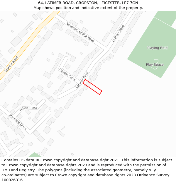64, LATIMER ROAD, CROPSTON, LEICESTER, LE7 7GN: Location map and indicative extent of plot