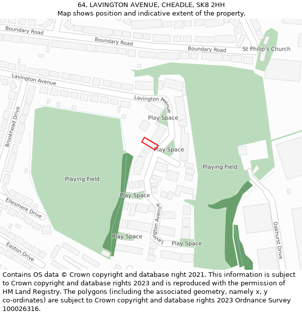 64, LAVINGTON AVENUE, CHEADLE, SK8 2HH: Location map and indicative extent of plot