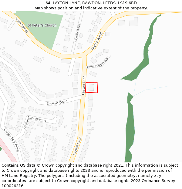 64, LAYTON LANE, RAWDON, LEEDS, LS19 6RD: Location map and indicative extent of plot