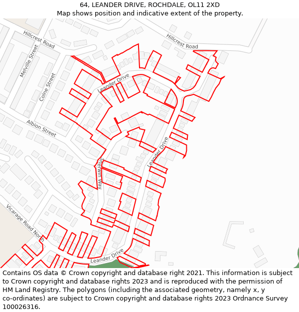 64, LEANDER DRIVE, ROCHDALE, OL11 2XD: Location map and indicative extent of plot