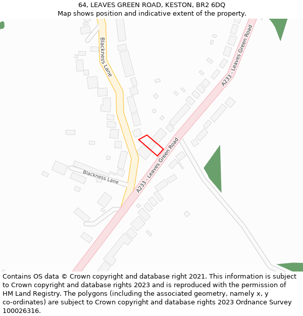 64, LEAVES GREEN ROAD, KESTON, BR2 6DQ: Location map and indicative extent of plot