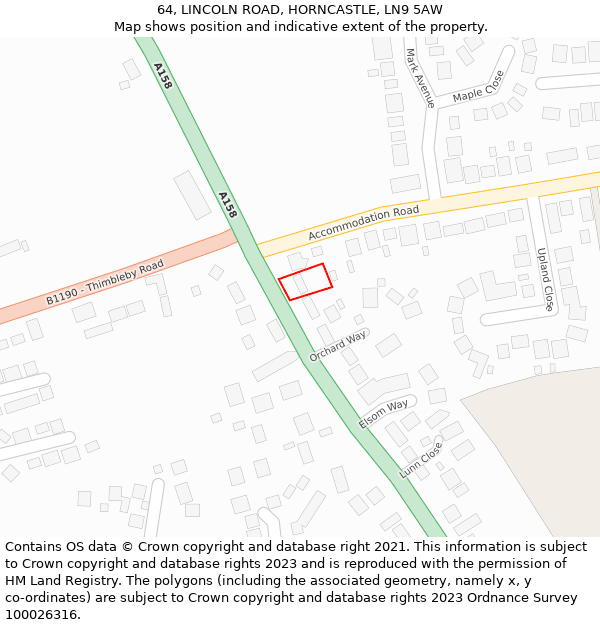 64, LINCOLN ROAD, HORNCASTLE, LN9 5AW: Location map and indicative extent of plot