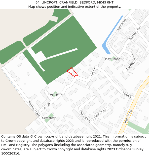 64, LINCROFT, CRANFIELD, BEDFORD, MK43 0HT: Location map and indicative extent of plot