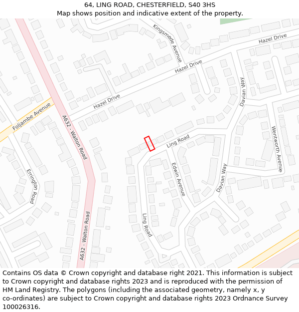 64, LING ROAD, CHESTERFIELD, S40 3HS: Location map and indicative extent of plot