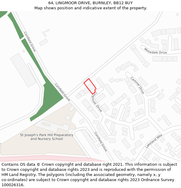 64, LINGMOOR DRIVE, BURNLEY, BB12 8UY: Location map and indicative extent of plot