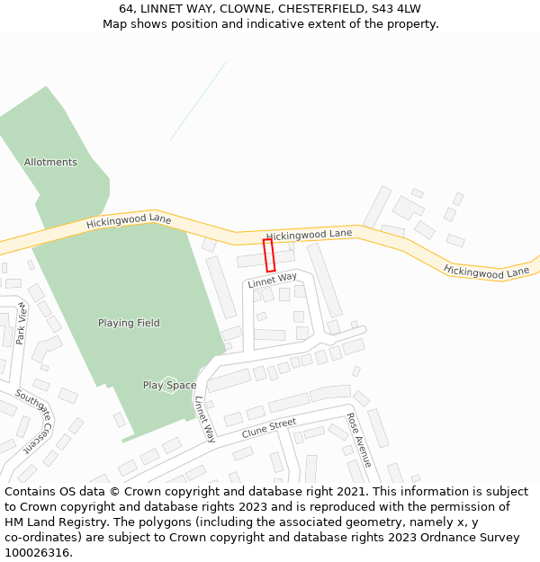 64, LINNET WAY, CLOWNE, CHESTERFIELD, S43 4LW: Location map and indicative extent of plot