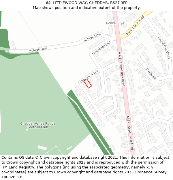 64, LITTLEWOOD WAY, CHEDDAR, BS27 3FP: Location map and indicative extent of plot