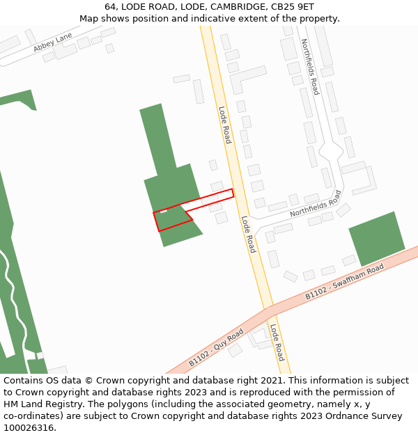 64, LODE ROAD, LODE, CAMBRIDGE, CB25 9ET: Location map and indicative extent of plot