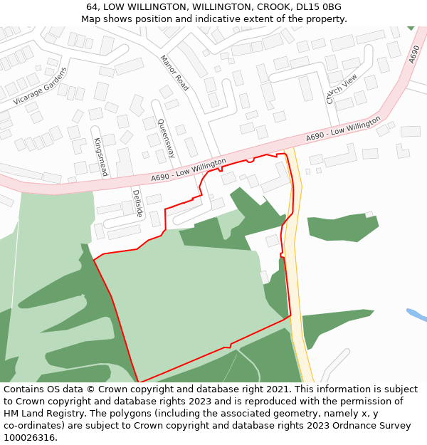 64, LOW WILLINGTON, WILLINGTON, CROOK, DL15 0BG: Location map and indicative extent of plot