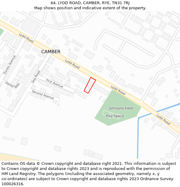 64, LYDD ROAD, CAMBER, RYE, TN31 7RJ: Location map and indicative extent of plot