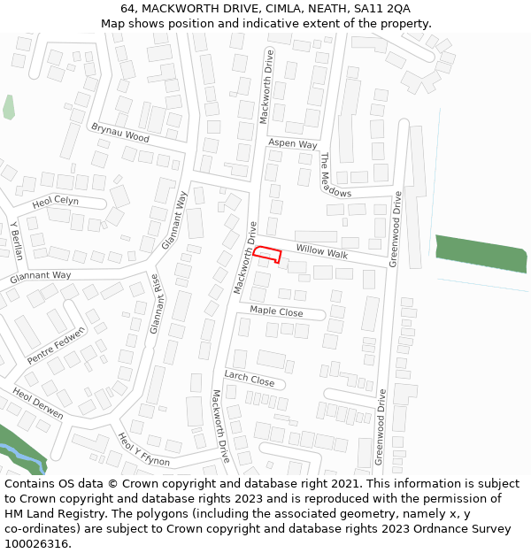 64, MACKWORTH DRIVE, CIMLA, NEATH, SA11 2QA: Location map and indicative extent of plot