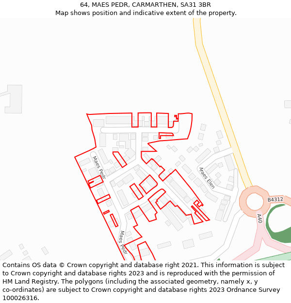 64, MAES PEDR, CARMARTHEN, SA31 3BR: Location map and indicative extent of plot