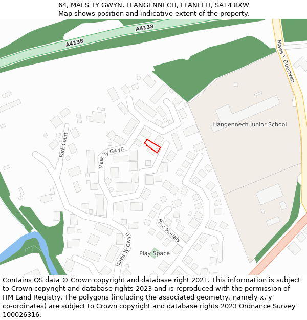 64, MAES TY GWYN, LLANGENNECH, LLANELLI, SA14 8XW: Location map and indicative extent of plot