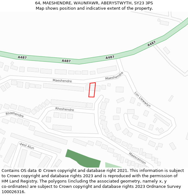 64, MAESHENDRE, WAUNFAWR, ABERYSTWYTH, SY23 3PS: Location map and indicative extent of plot