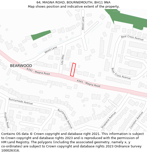 64, MAGNA ROAD, BOURNEMOUTH, BH11 9NA: Location map and indicative extent of plot